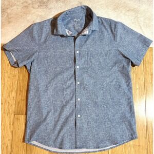 FLX Shirt Men Sz L Slim Blue Short Sleeve Polo Urban Commuter‎ Stretch Button Up